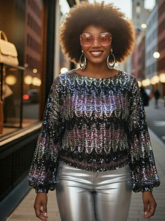 Vintage Tops - VTG 80's JEANETTE KASTENBERG ST. MARTIN Sequin Bolero Silk Blouse S M Disco R